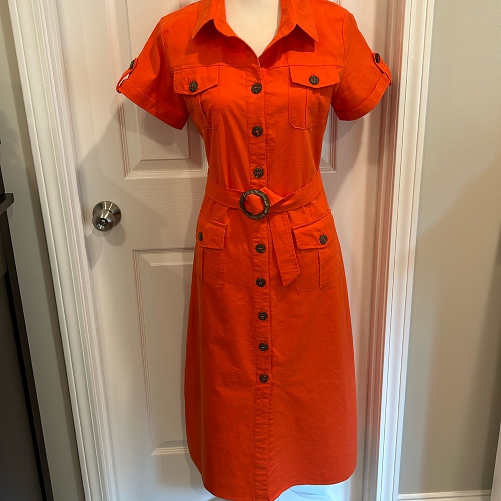 Kim Rogers size 10 vibrant orange linen blend dress
